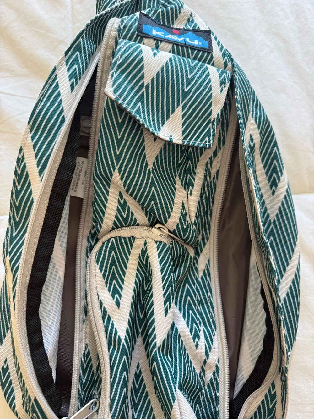 Kavu Teal and Cream Chevron Sling Backpack / Crossbody
